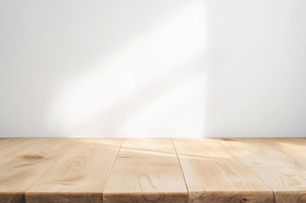 Photo minimalist wooden table surface for product presentation with white background