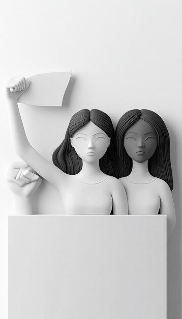 Foto illustrazione 3d minimalista di donne in sciopero