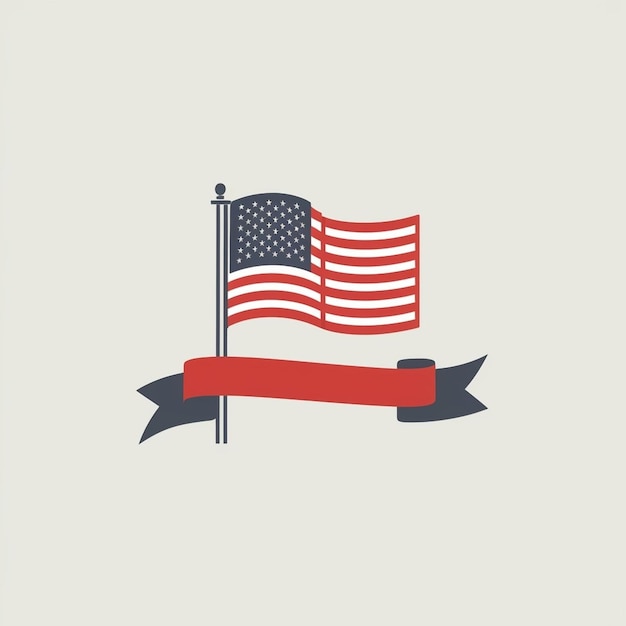 Photo a minimalistic design of a waving american flag with a red white and blue ribbon