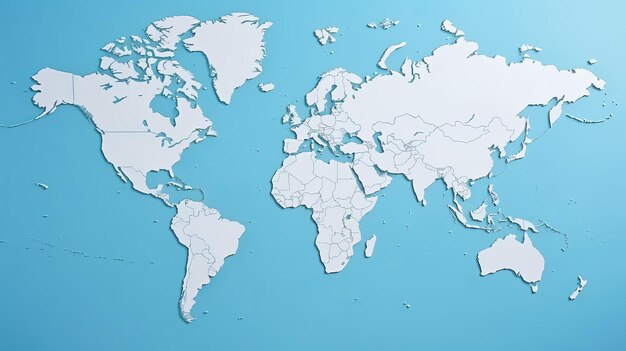 Photo minimalistic world map with flat continents on blue background perfect for educational purposes