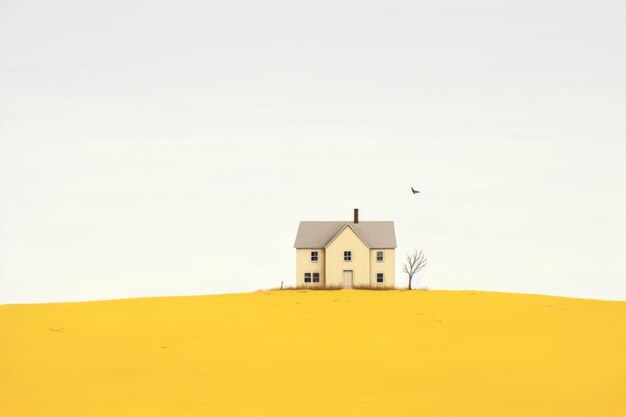 Photo minimalistic yellow house fine art landscape art in the style of liz climo ar 32 v 52 job id 31364b0