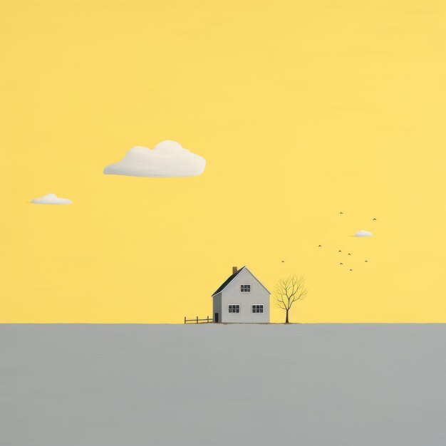 Photo minimalistic yellow house fine art landscape art in the style of liz climo v 52 job id 6b0c3a0eb7ef45fe9bdf80d914ef96cf