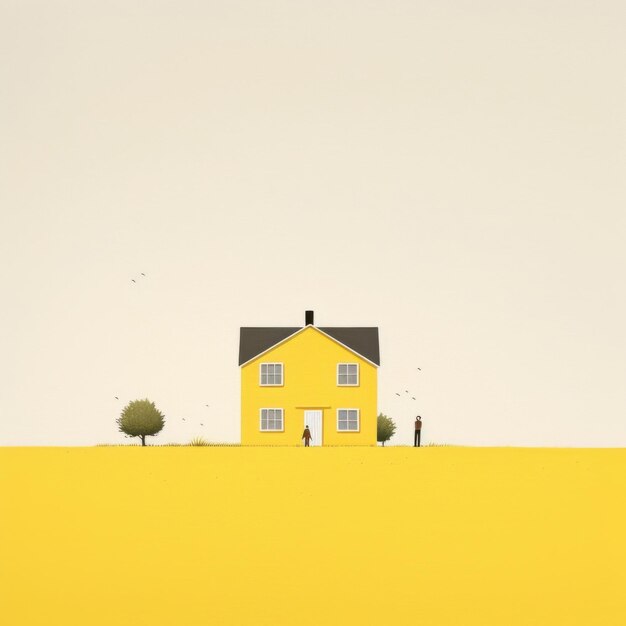 Photo minimalistic yellow house fine art landscape art in the style of liz climo v 52 job id d46afcb59570408c96fa97a280f8b407