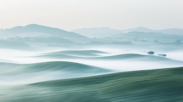 Photo misty morning landscape with rolling hills