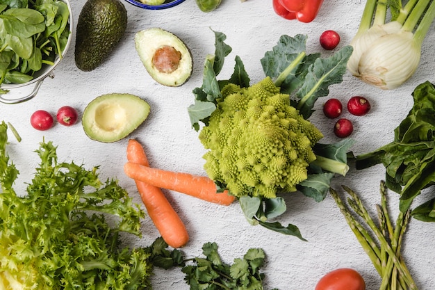 A mix of green, red and orange seasonal vegetables