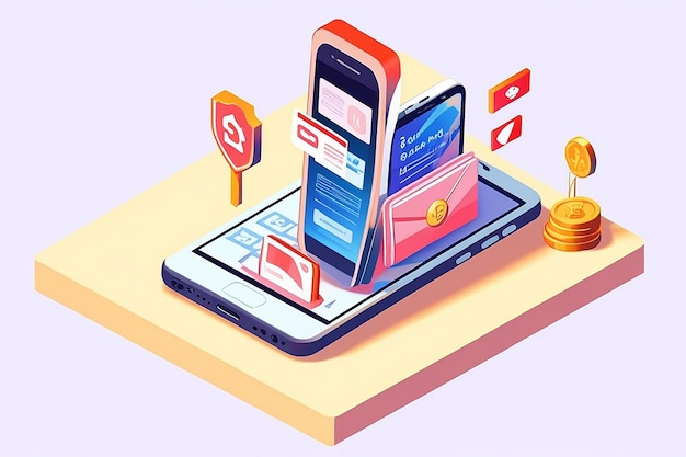 Photo mobile business money secure and safe payment online isometric