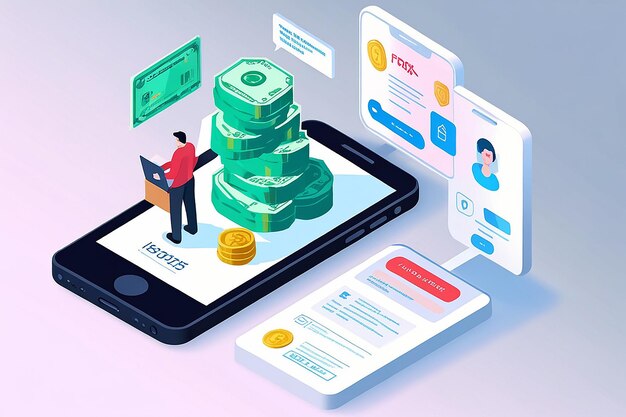 Photo mobile business money secure and safe payment online isometric