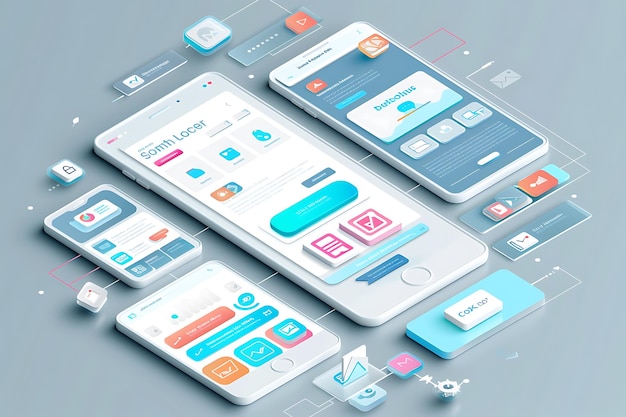 Mobile user interface theme uiux customization isometric concept