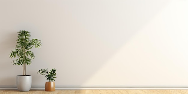 Photo mockup of an empty room wall with a lamp and a plant