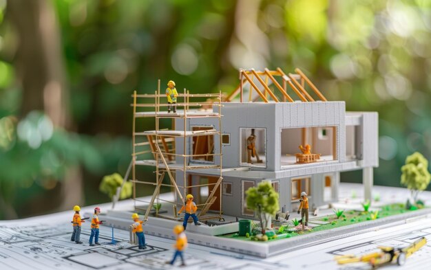 Photo a model of a house with a construction site in the background