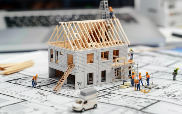 Photo a model of a house with a ladder on the roof