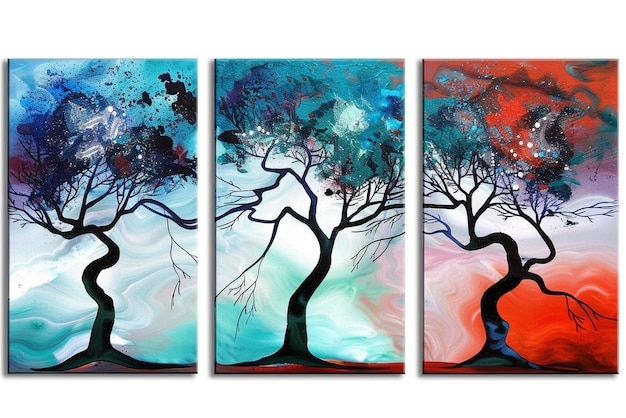 Photo modern 3panel wall art serene cloud tree canvas prints for stylish home and office decor