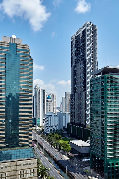 The modern buildings of the city skyscrapers