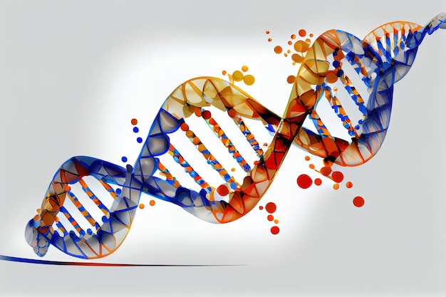 Photo modern dna structure in microscope with neon color detail