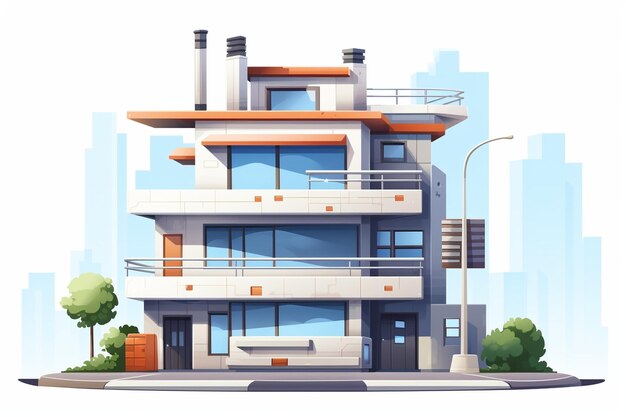 Modern duplex apartment house exterior white background art