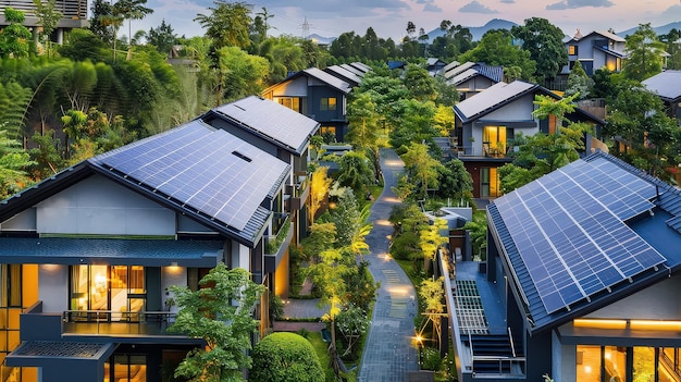 Photo modern ecofriendly residential area with solar panels