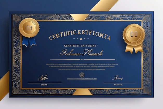 Foto moderno elegante modello di certificato di diploma blu e oro certificato moderno pulito con oro