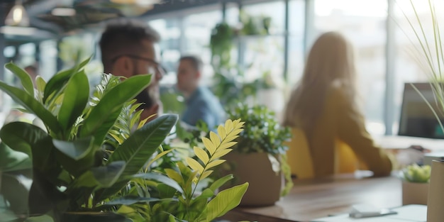 Foto moderno ufficio verde con piante e luce naturale