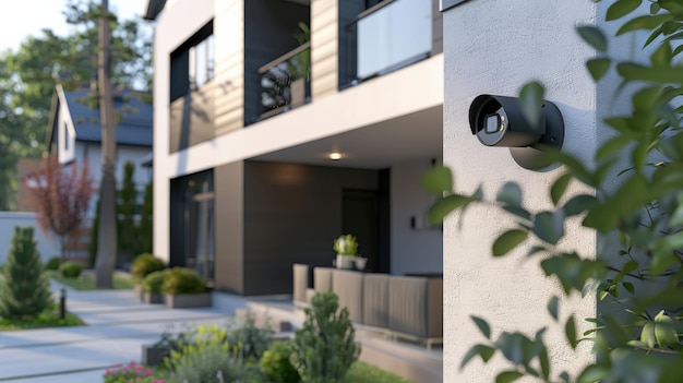 Modern Home Security Camera Mounted on Exterior Wall