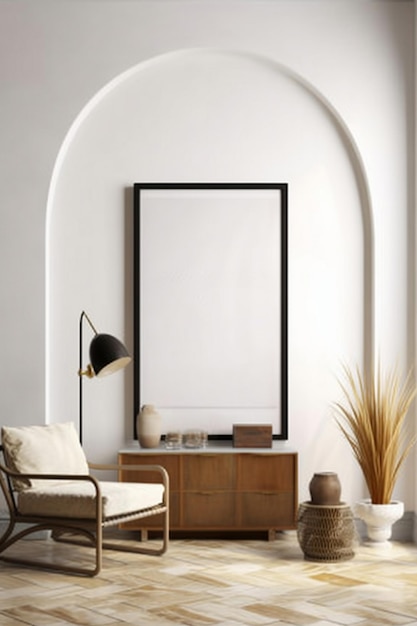 Modern living room Poster frame on the wall of the living room Frame Mockup Luxurious apartment