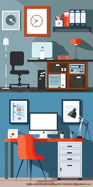 Photo modern office workspace interior design with desk computer and chair