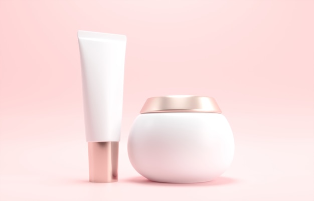 Moisturizing cream gel in a jar, tube on a Pink delicate background