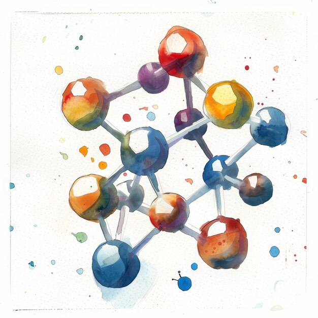 Photo molecular structure on a white background with watercolor splashes