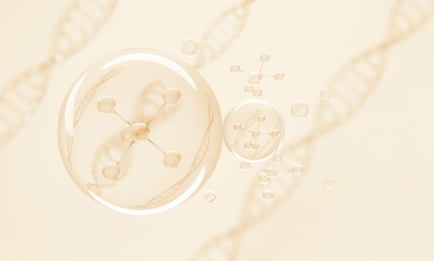 Photo molecule inside liquid bubble skin care cosmetics 3d illustration