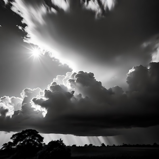 Photo moody monochrome image of textured clouds silhouetted against bright sky
