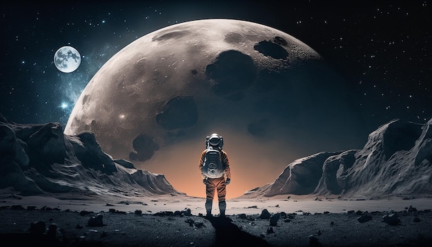 Photo moon background with astronaut image ai generated art