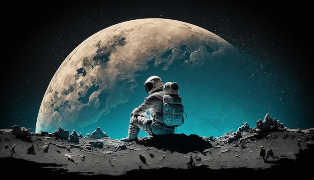 Photo moon background with astronaut image ai generated art