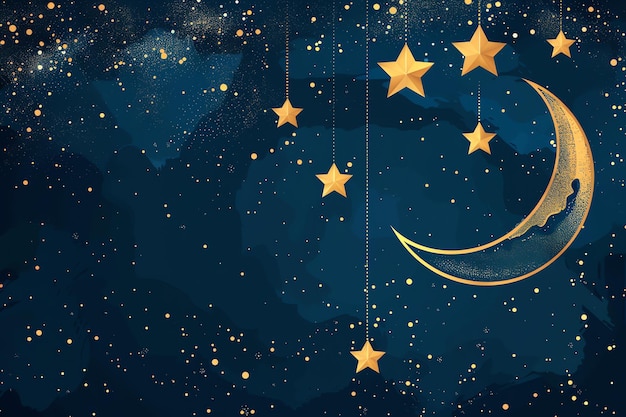 Moon and stars border illustration Arabic Eid Mubarak Background