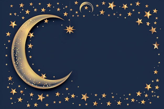 Moon and stars border illustration Arabic Eid Mubarak Background