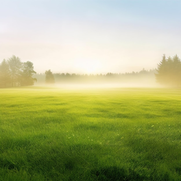 Photo morning in the field beautiful summer natural landscape with lawn ai generated