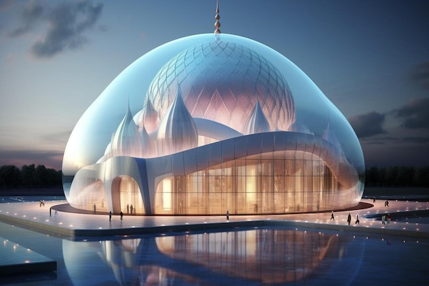 Photo mosque with a modern glasscovered dome