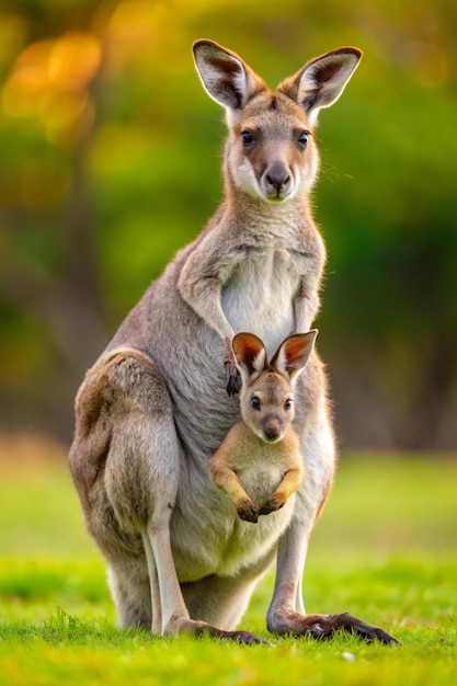 Photo mother kangaroo with her baby