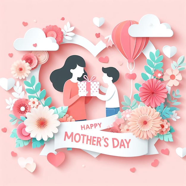 Photo mothers day in paper style type to mothers day