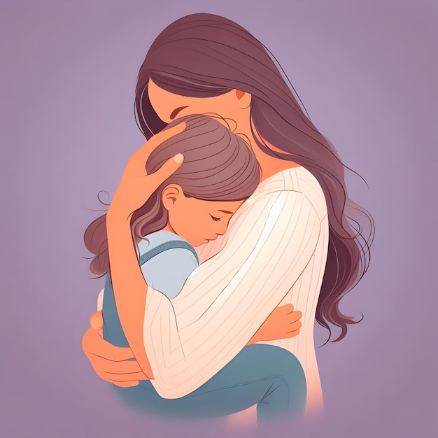 A mothers embrace comforting her child depicting the unconditional love of motherhood isolated on