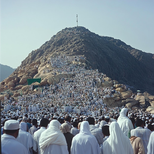 Photo the mount of mercy jabal alrahma at arafat during hajj