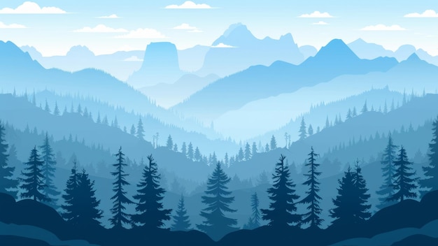 Photo mountain landscape with coniferous forest and blue sky