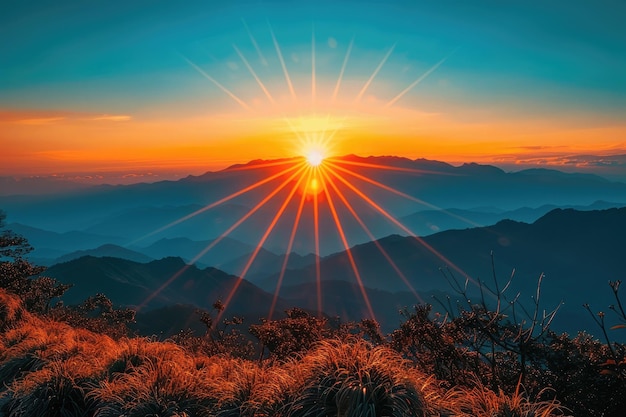 Photo mountaintop sunrise overlooking a vast mountain range