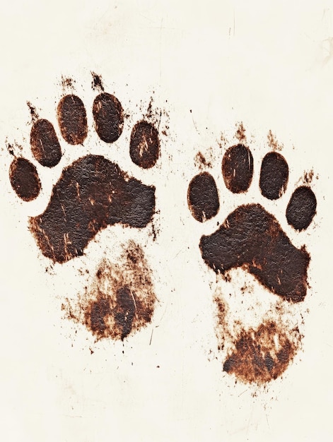 Photo muddy paw prints on white background