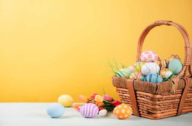 Photo multi colored basket on table