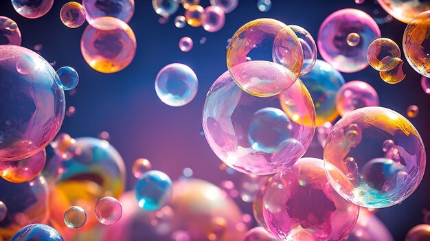 Photo multicolored soap bubbles on a dark background