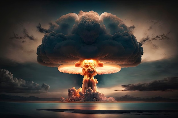 Photo mushroom cloud of nuclear weapon explosionai technology generated imag