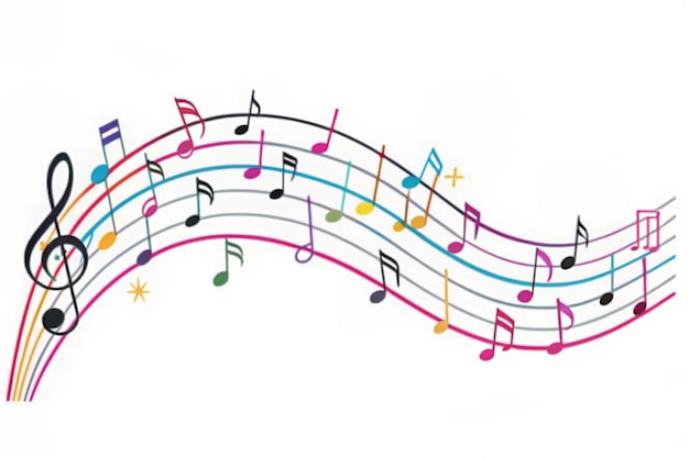 Photo musical symbols wave on white background