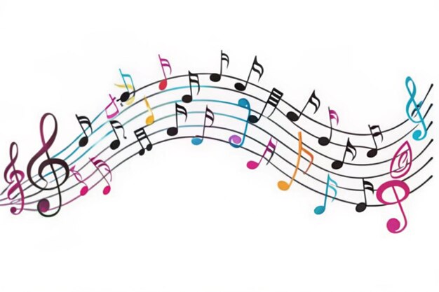 Photo musical symbols wave on white background