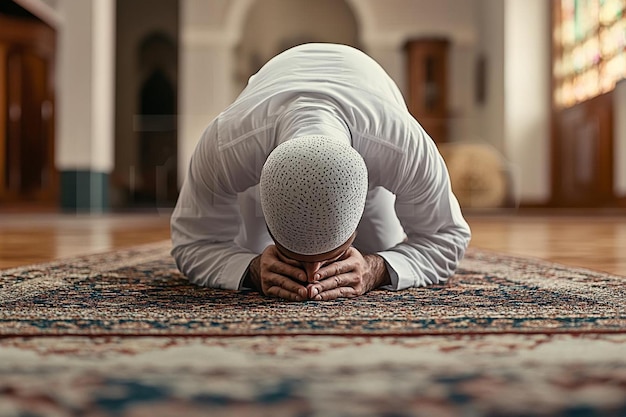 Photo muslim praying in sujud posture