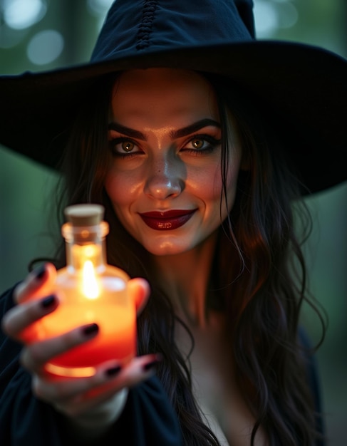 Mystical Witch Holding a Glowing Vial of Potion