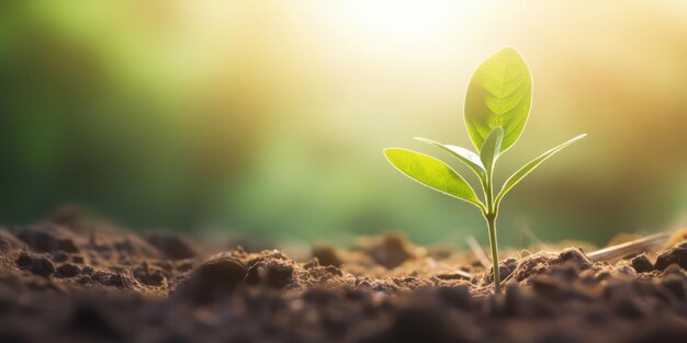 Photo nature grace reflected in a newborn plant taking root in the ground